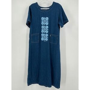 Cowden Womens‎ Vintage Cottagecore Denim Dress Size L Embroidered Patch Pockets